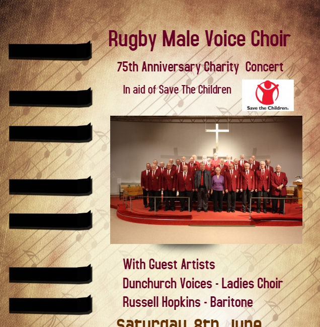 Rugby Male Voice Choir 75th anniversary concert – Saturday 8th June at 7.30pm